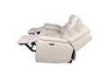 Modern Dual Power Reclining Sofa Power Footrest, Articulating Power Headrest Top Grain Leather, Horizontal Channeled Back, Usb Ports Ivory Foam Leather