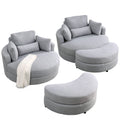 Video Welike Swivel Accent Barrel Modern Grey Sofa Lounge Club Big Round Chair With Storage Ottoman Linen Fabric For Living Room Hotel With Pillows .2Pcs Light Grey Foam Fabric