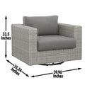 Outdoor Swivel Chair Hdpe Resin Wicker, Solution Dyed Acrylic Covers 360 Degree Swivel, Deep Cushions Light Gray Resin, Dark Gray Covers Light Gray Wicker