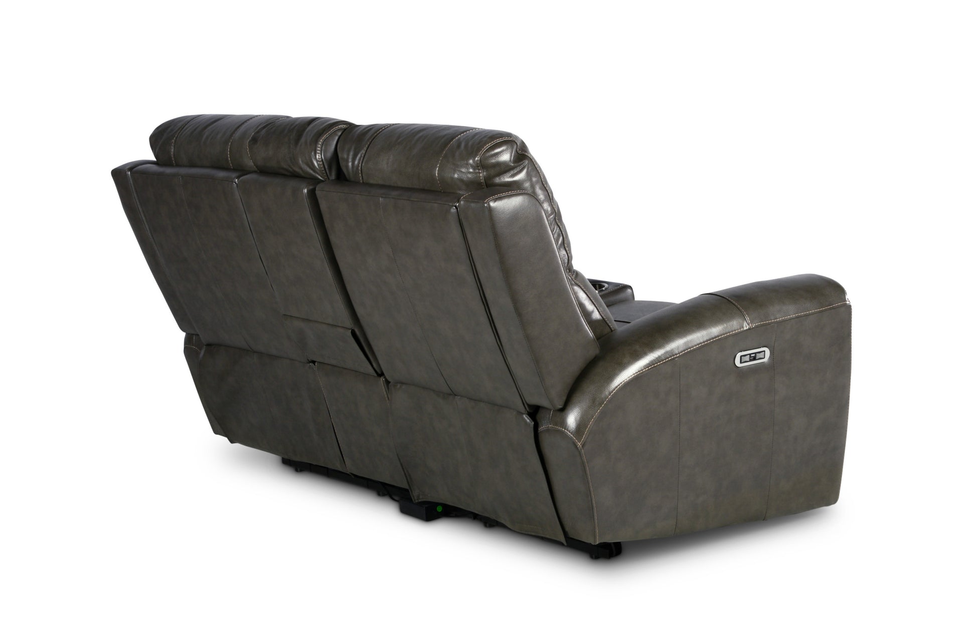 Leather Power Reclining Loveseat With Console Contemporary Style, Dual Reclining Seats Usb Charging, Hidden Storage Grey Foam Leather