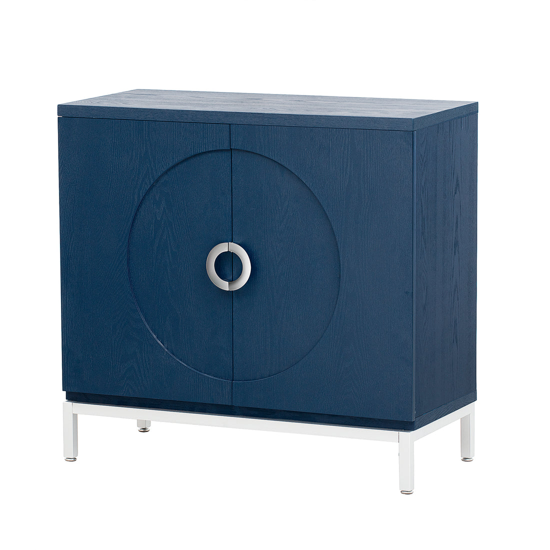 Simple Storage Cabinet Accent Cabinet With Solid Wood Veneer And Metal Leg Frame For Living Room, Entryway, Dining Room Navy Navy Mdf