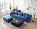 4 Piece Upholstered Sectional Sofa In Blue Blue Fabric