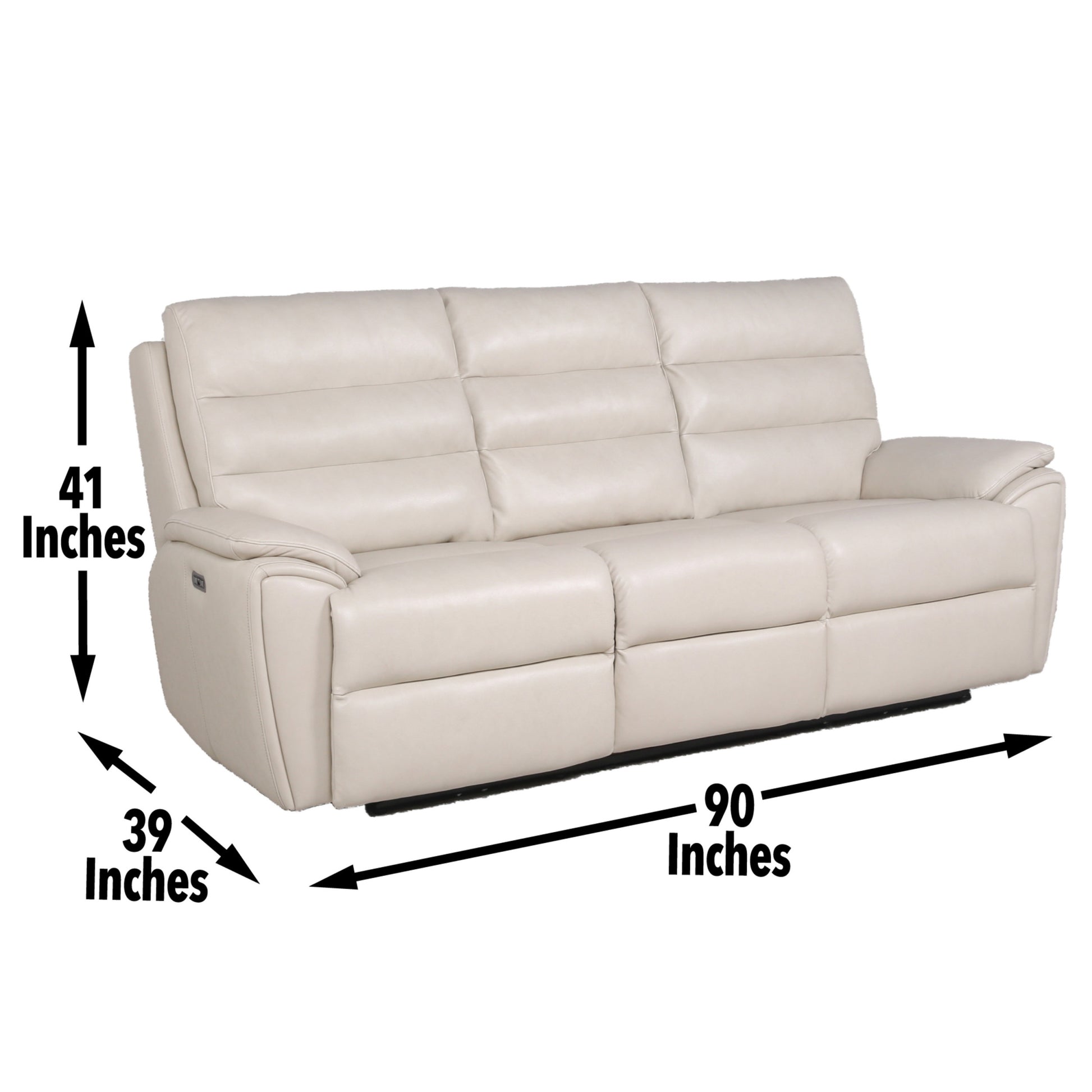 Modern Dual Power Reclining Sofa Power Footrest, Articulating Power Headrest Top Grain Leather, Horizontal Channeled Back, Usb Ports Ivory Foam Leather