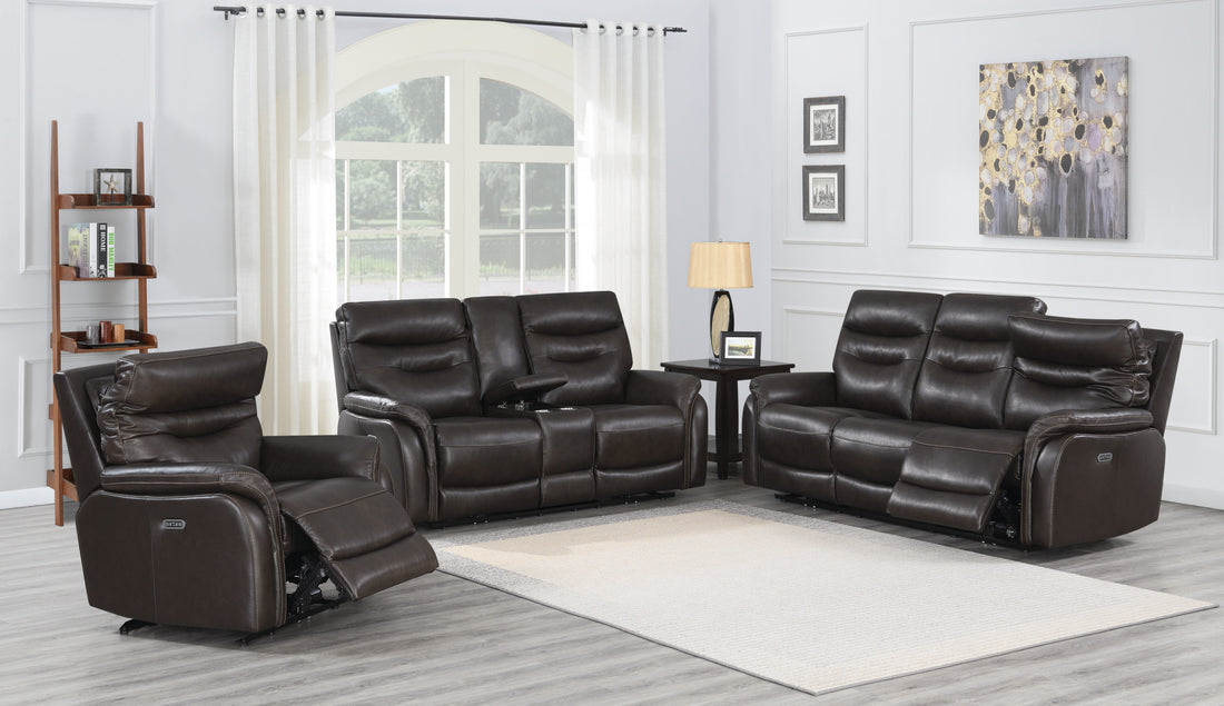 Top Grain Leather Motion Sofa In Coffee Contemporary Style, Reclining Footrests, Usb Port Coffee Foam Leather 3 Seat