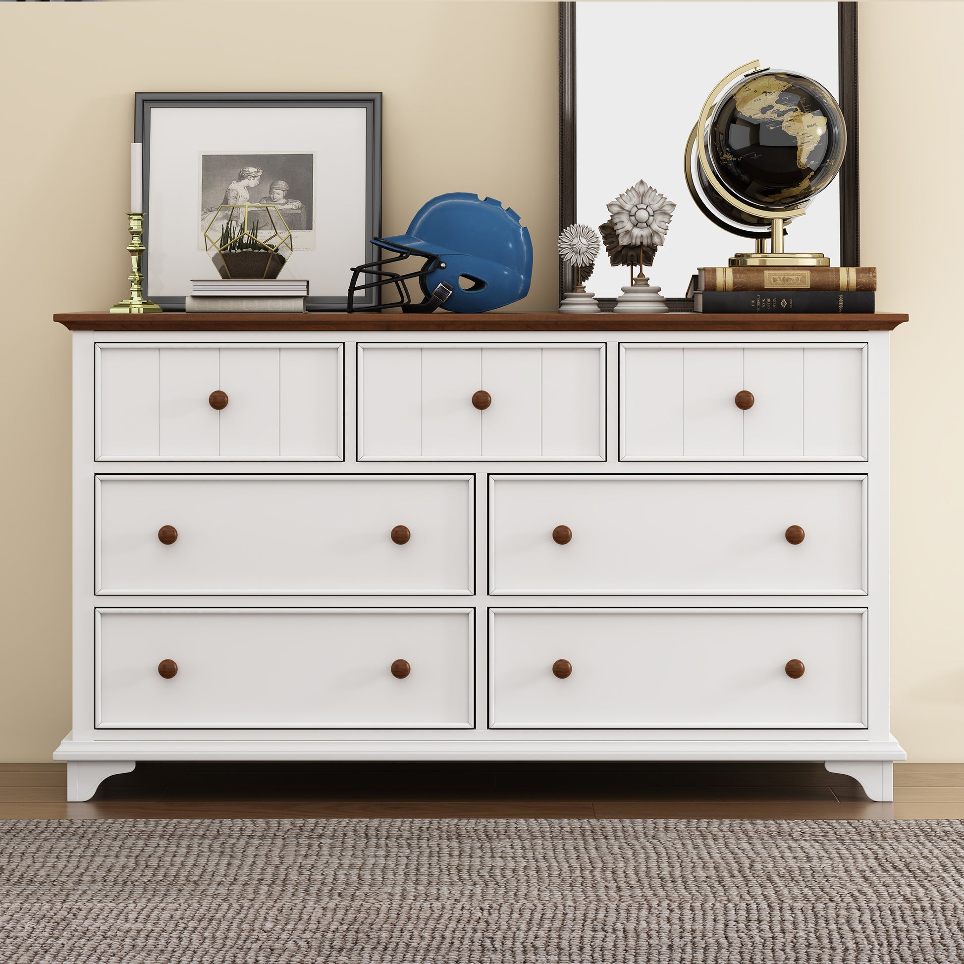 3 Pieces Wooden Captain Bedroom Set Full Bed With Trundle, Nightstand And Dresser, White Walnut White Walnut Wood