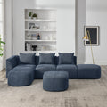 L Shape Sectional Sofa Including Two Single Seats, Left Side Chaise And Two Ottomans, Modular Sofa, Diy Combination, Loop Yarn Fabric, Navy Navy Polyester Wood Medium Soft Tight Back Eucalyptus Square Arms Polyester 5 Seat