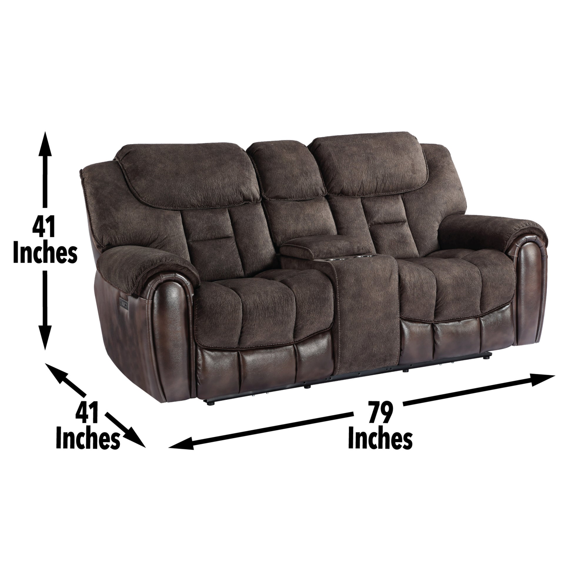 Easy Care Loveseat With Pleated Back Ultra Plush Fabric, Multi Function Drop Down Console, Pop Up Charging Station Complete 3 Piece Set Espresso Foam Leather