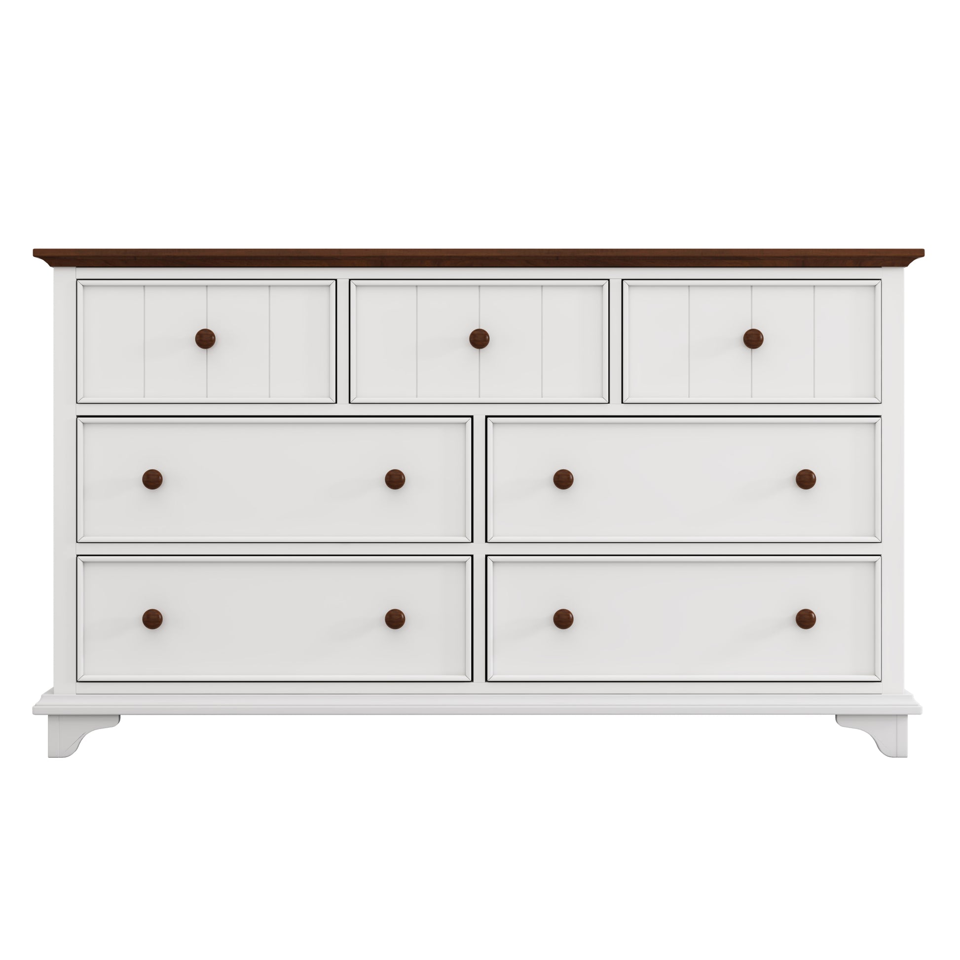 Wooden Captain Seven Drawer Dresser For Bedroom, Living Room, Kids' Room, White Walnut White Walnut Wood