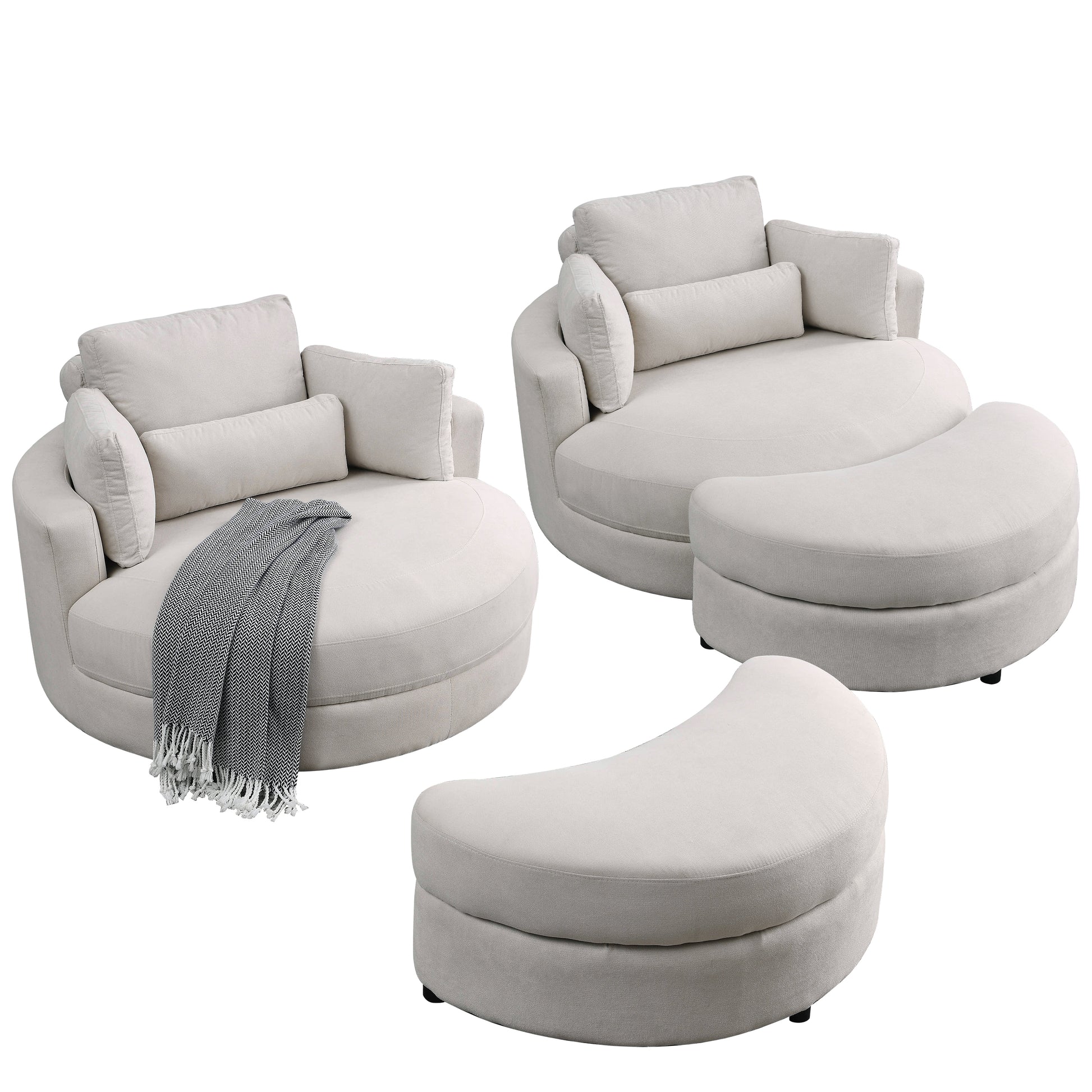 Video Welike Swivel Accent Barrel Modern Sofa Lounge Club Big Round Chair With Storage Ottoman Linen Fabric For Living Room Hotel With Pillows . *2Pcs Beige Foam Fabric