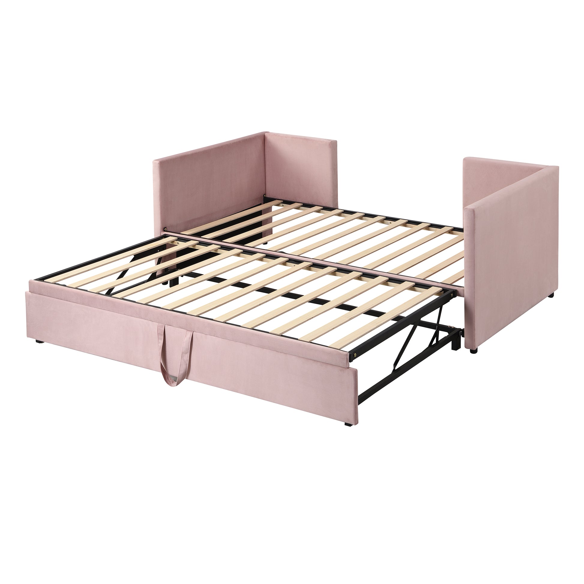 Twin Size Upholstered Daybed With Pop Up Trundle, Pink Twin Pink Upholstered