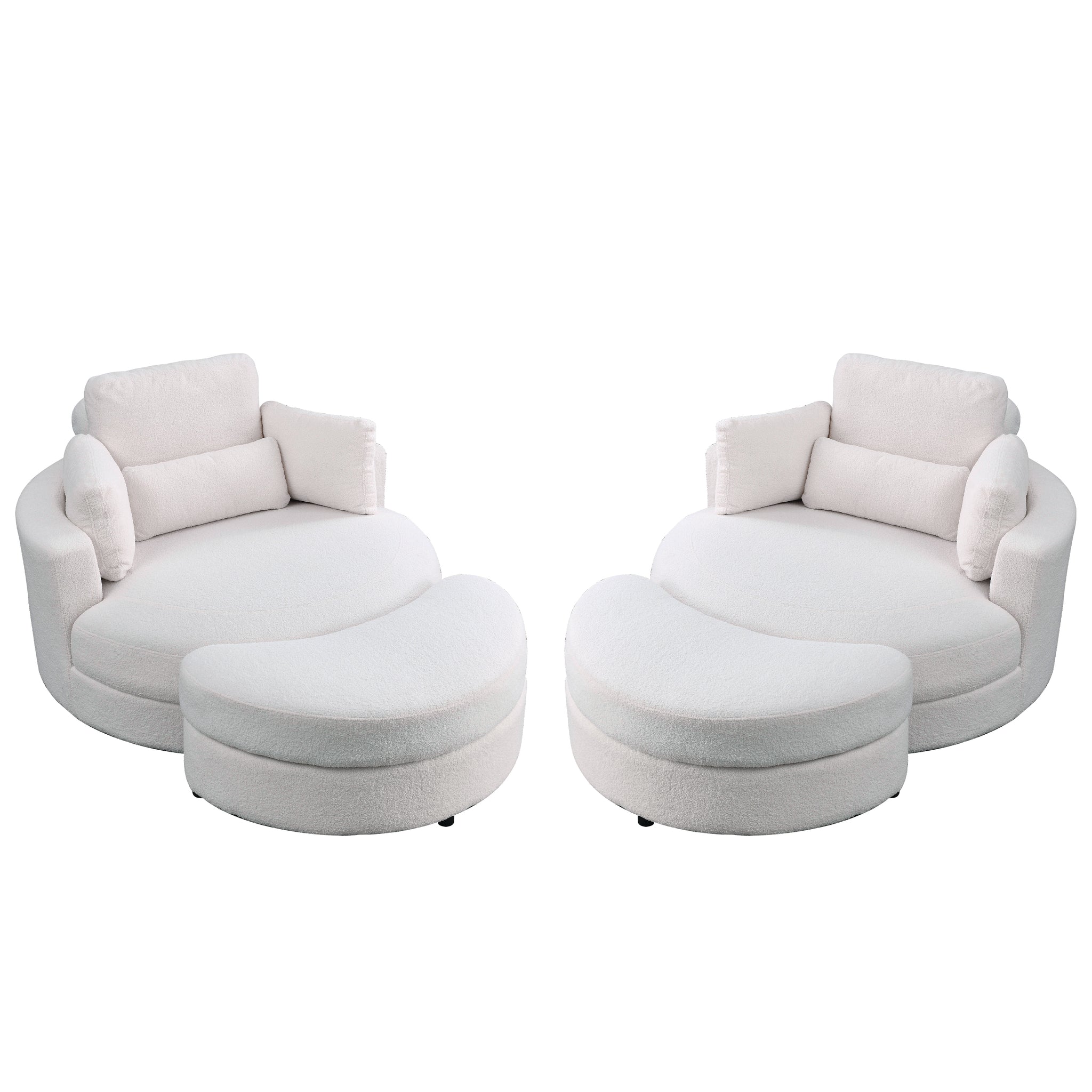 Video Welike Swivel Accent Barrel Modern Sofa Lounge Club Big Round Chair With Storage Ottoman Teddy Fabric For Living Room Hotel With Pillows. *2Pcs,Teddy White Ivory Ivory Foam Fabric