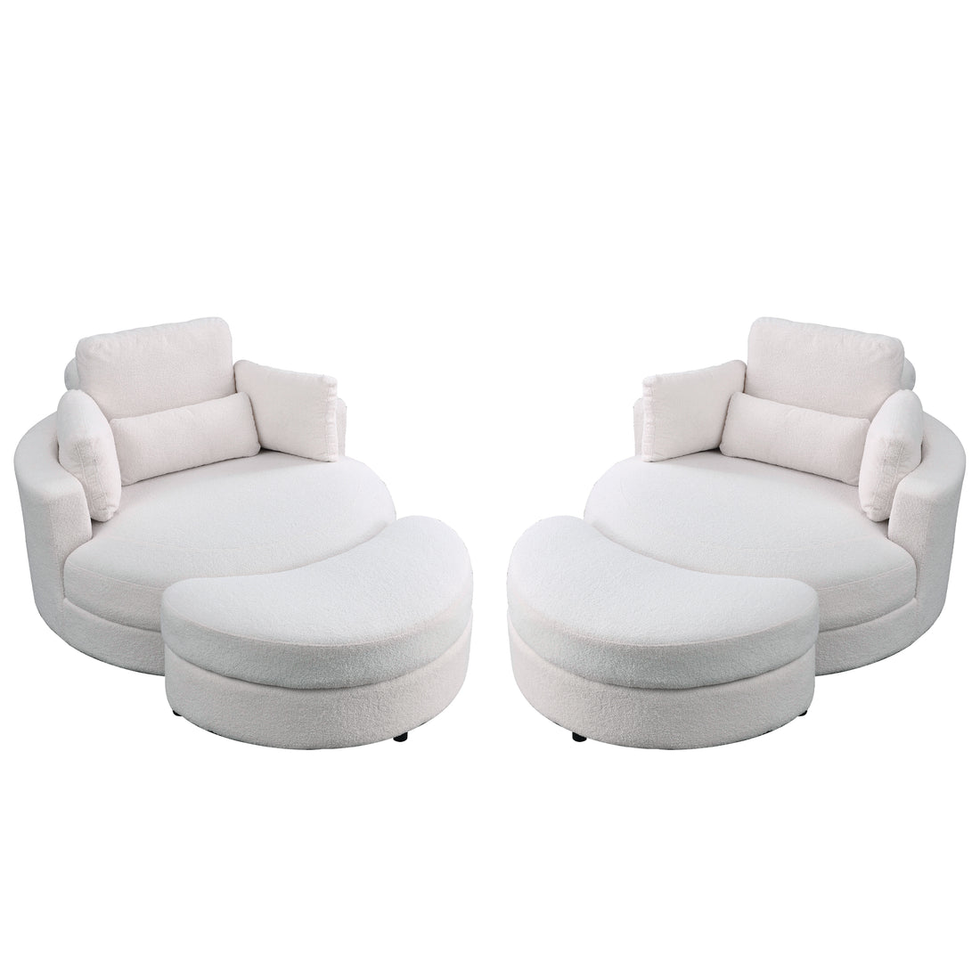 Video Welike Swivel Accent Barrel Modern Sofa Lounge Club Big Round Chair With Storage Ottoman Teddy Fabric For Living Room Hotel With Pillows. *2Pcs,Teddy White Ivory Ivory Foam Fabric