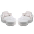 Video Welike Swivel Accent Barrel Modern Sofa Lounge Club Big Round Chair With Storage Ottoman Teddy Fabric For Living Room Hotel With Pillows. *2Pcs,Teddy White Ivory Ivory Foam Fabric