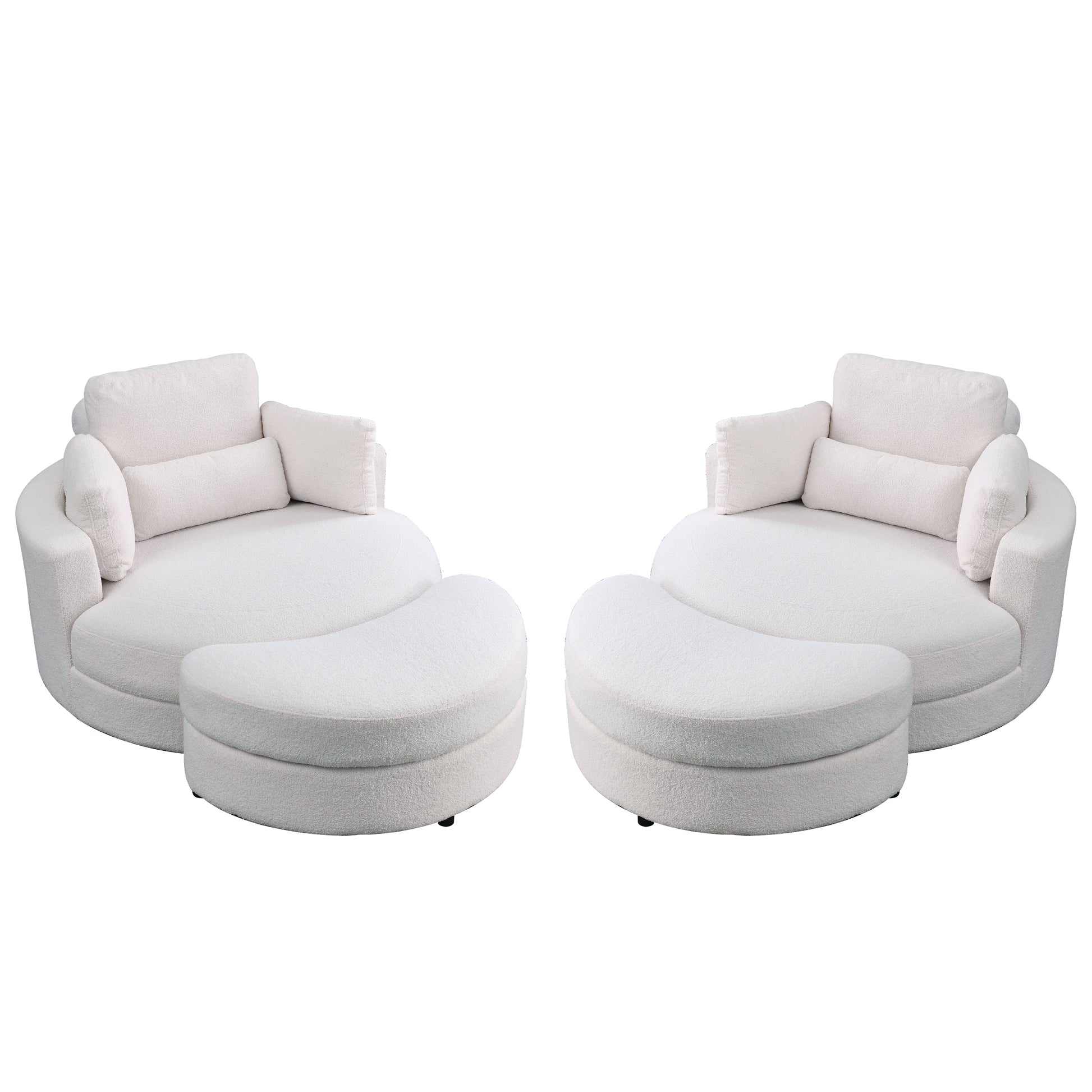 Video Welike Swivel Accent Barrel Modern Sofa Lounge Club Big Round Chair With Storage Ottoman Teddy Fabric For Living Room Hotel With Pillows. *2Pcs,Teddy White Ivory Ivory Foam Fabric