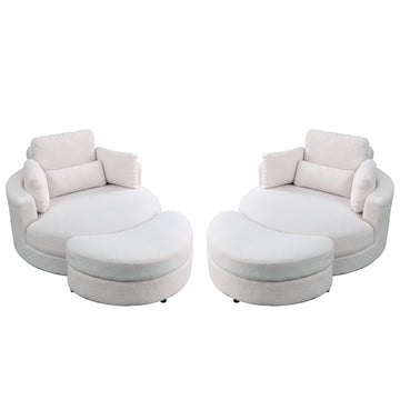 Video Welike Swivel Accent Barrel Modern Sofa Lounge Club Big Round Chair With Storage Ottoman Teddy Fabric For Living Room Hotel With Pillows. *2Pcs,Teddy White Ivory Ivory Foam Fabric