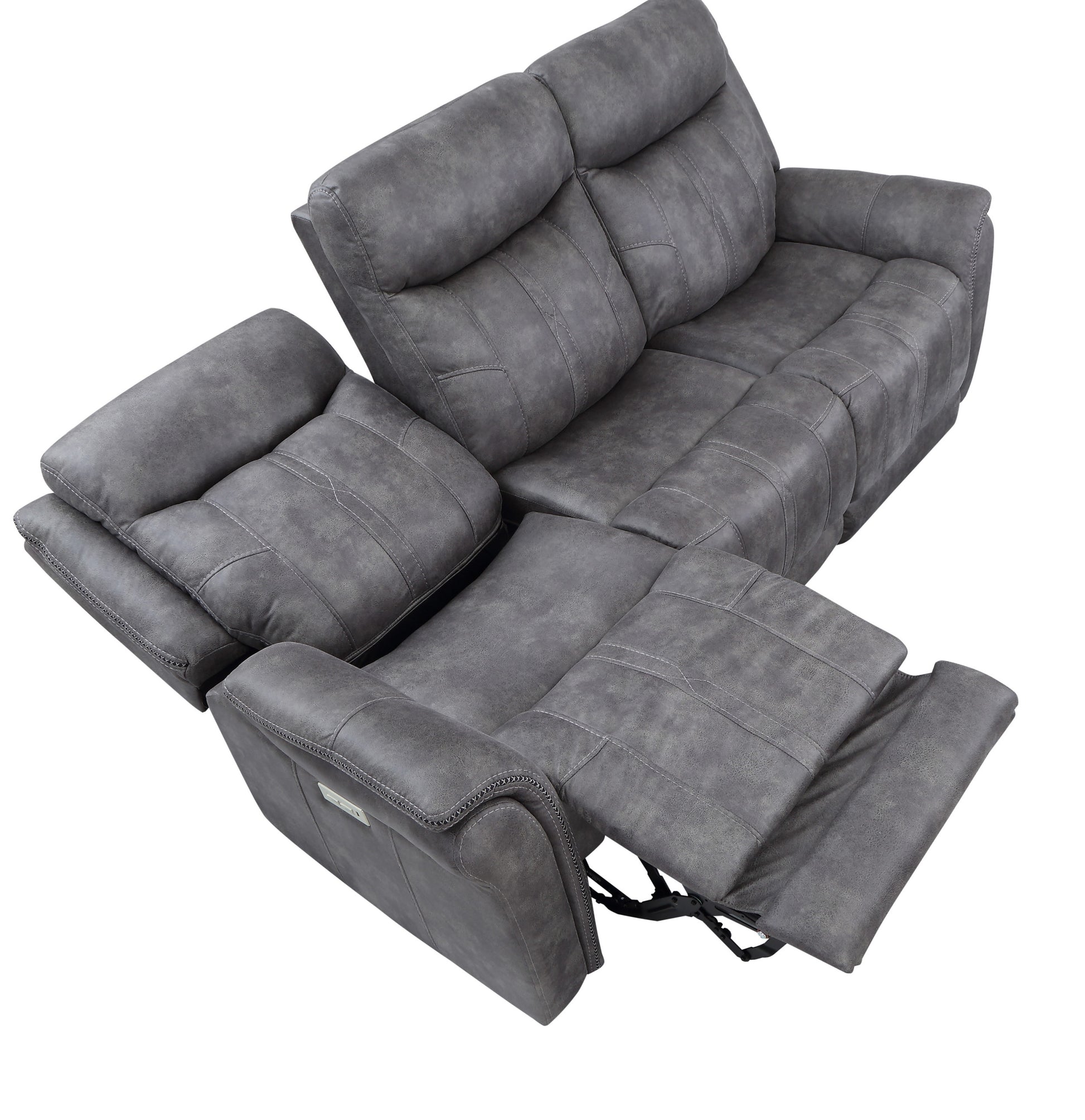 Transitional Power Reclining Sofa Neutral Faux Suede, Power Footrest, Power Headrest Built To Last, Usb Charging Grey Foam Fabric 3 Seat