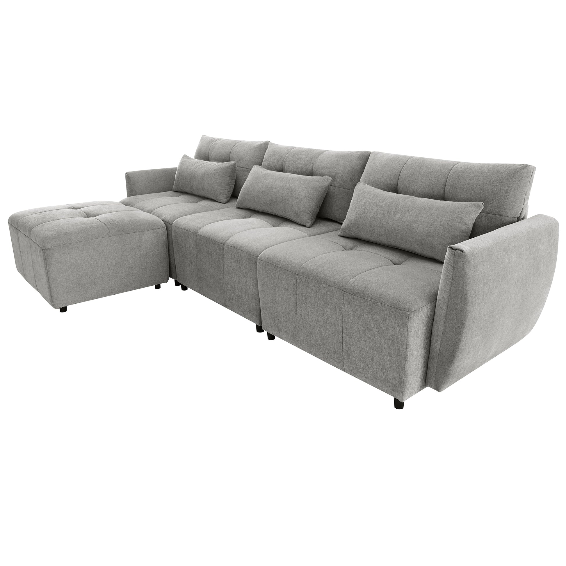 113.3" Convertible Sectional Sofa Couch 3 Seat L Shaped Sofa With Movable Ottoman And Usb For Apartment, Living Room, Bedroom, Grey Grey Chenille 3 Seat