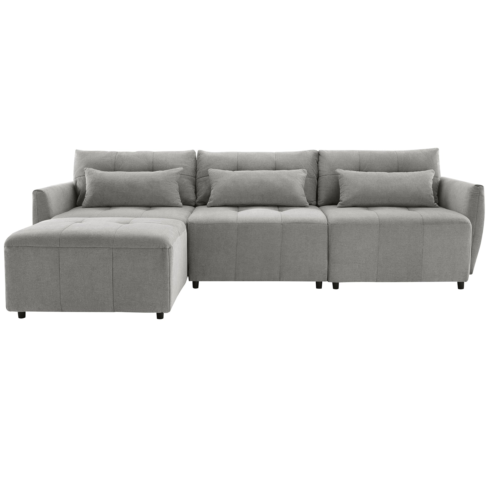 113.3" Convertible Sectional Sofa Couch 3 Seat L Shaped Sofa With Movable Ottoman And Usb For Apartment, Living Room, Bedroom, Grey Grey Chenille 3 Seat