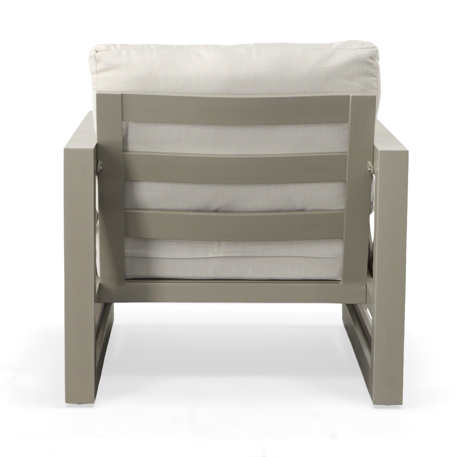 Outdoor Patio Beveled Panels Arm Chair Modern Geometric Pattern, Rust Resistant Tan Aluminium
