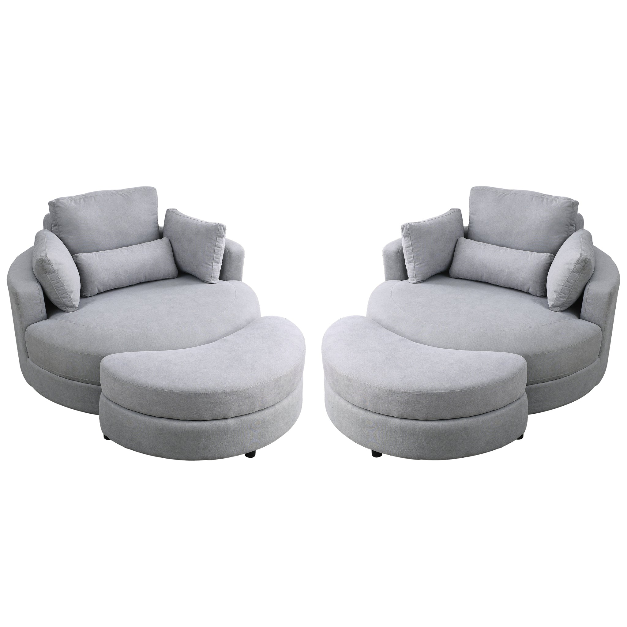 Video Welike Swivel Accent Barrel Modern Grey Sofa Lounge Club Big Round Chair With Storage Ottoman Linen Fabric For Living Room Hotel With Pillows .2Pcs Light Grey Foam Fabric