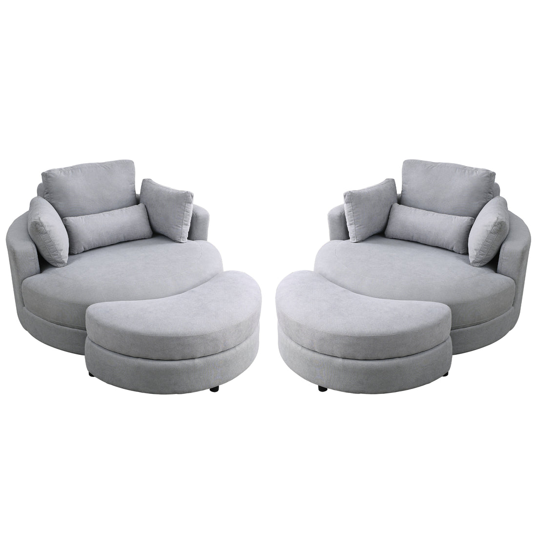 Video Welike Swivel Accent Barrel Modern Grey Sofa Lounge Club Big Round Chair With Storage Ottoman Linen Fabric For Living Room Hotel With Pillows .2Pcs Light Grey Foam Fabric