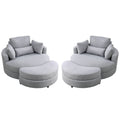 Video Welike Swivel Accent Barrel Modern Grey Sofa Lounge Club Big Round Chair With Storage Ottoman Linen Fabric For Living Room Hotel With Pillows .2Pcs Light Grey Foam Fabric