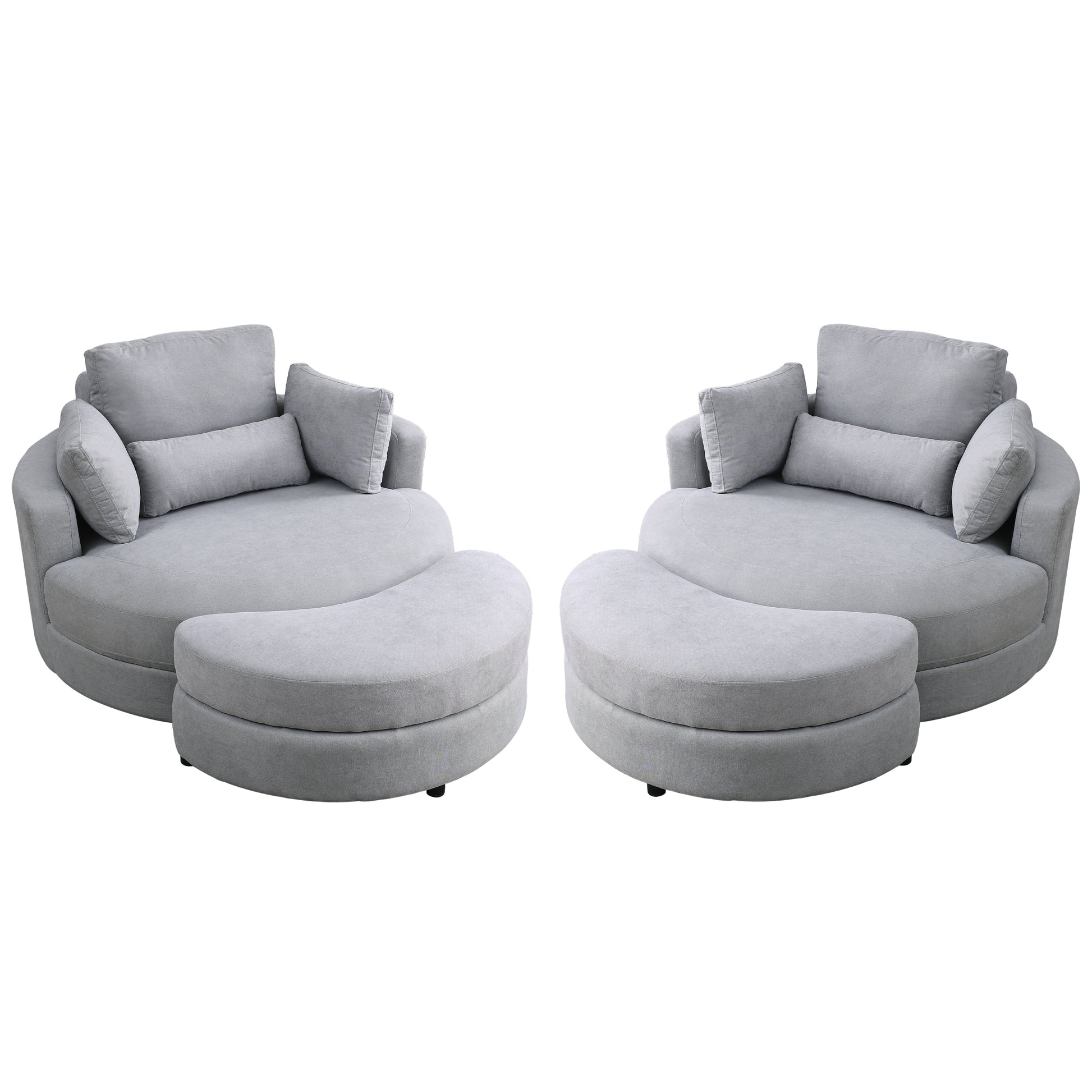 Video Welike Swivel Accent Barrel Modern Grey Sofa Lounge Club Big Round Chair With Storage Ottoman Linen Fabric For Living Room Hotel With Pillows .2Pcs Light Grey Foam Fabric