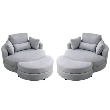 Video Welike Swivel Accent Barrel Modern Grey Sofa Lounge Club Big Round Chair With Storage Ottoman Linen Fabric For Living Room Hotel With Pillows .2Pcs Light Grey Foam Fabric