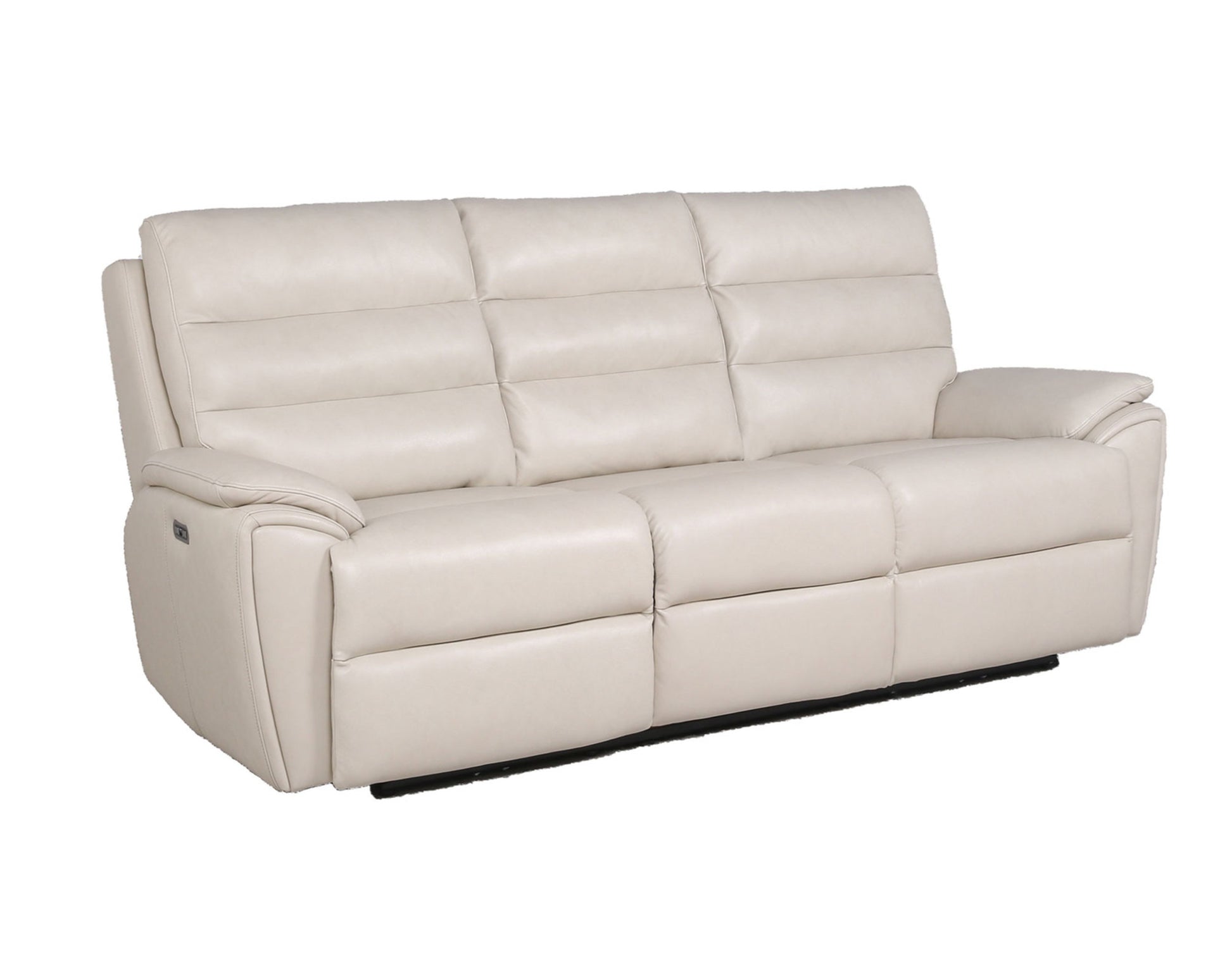 Modern Dual Power Reclining Sofa Power Footrest, Articulating Power Headrest Top Grain Leather, Horizontal Channeled Back, Usb Ports Ivory Foam Leather