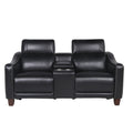 Transitional Dual Power Leather Loveseat Reclining Seats, Top Grain Leather, High Leg Design Compact And Comfortable Black Foam Leather