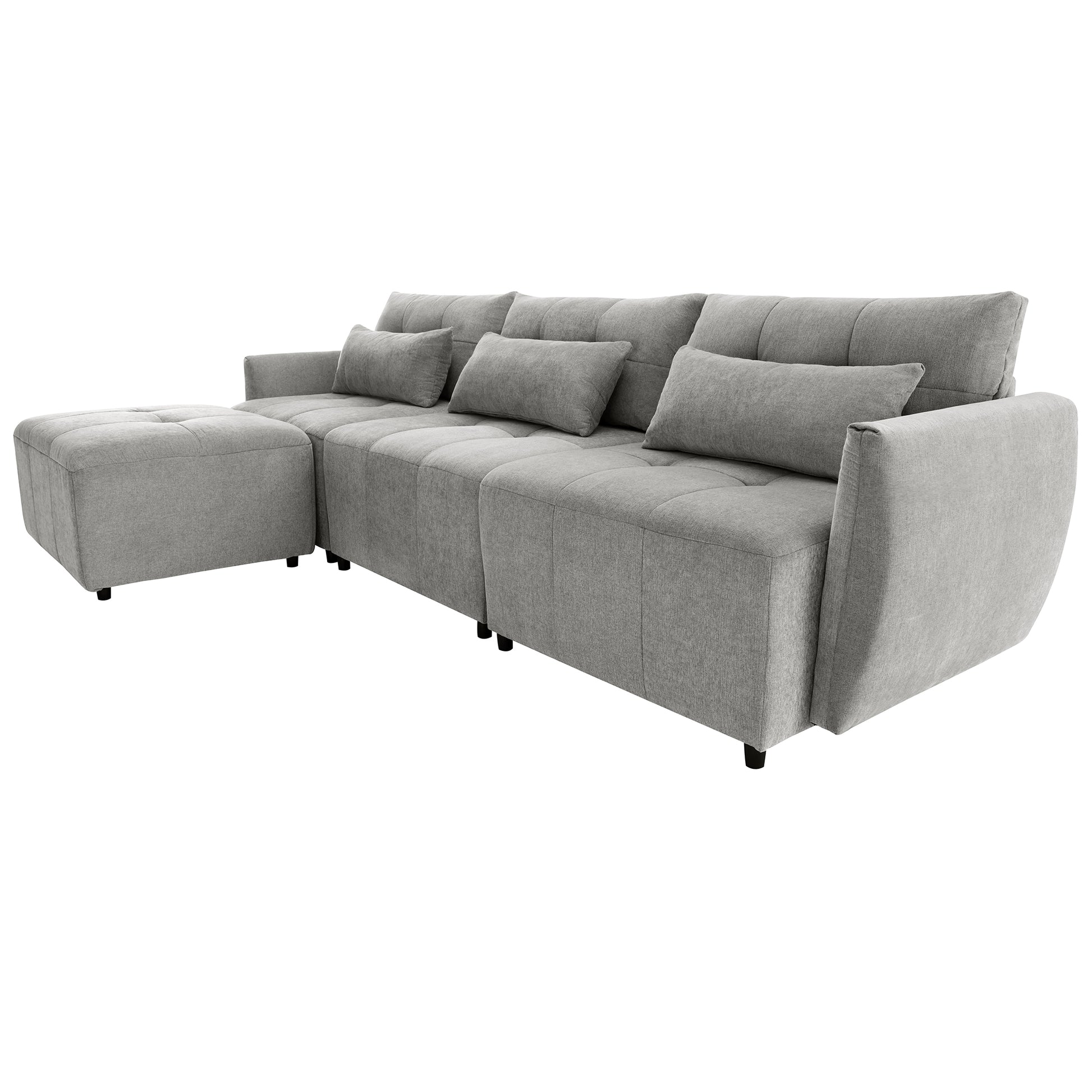 113.3" Convertible Sectional Sofa Couch 3 Seat L Shaped Sofa With Movable Ottoman And Usb For Apartment, Living Room, Bedroom, Grey Grey Chenille 3 Seat