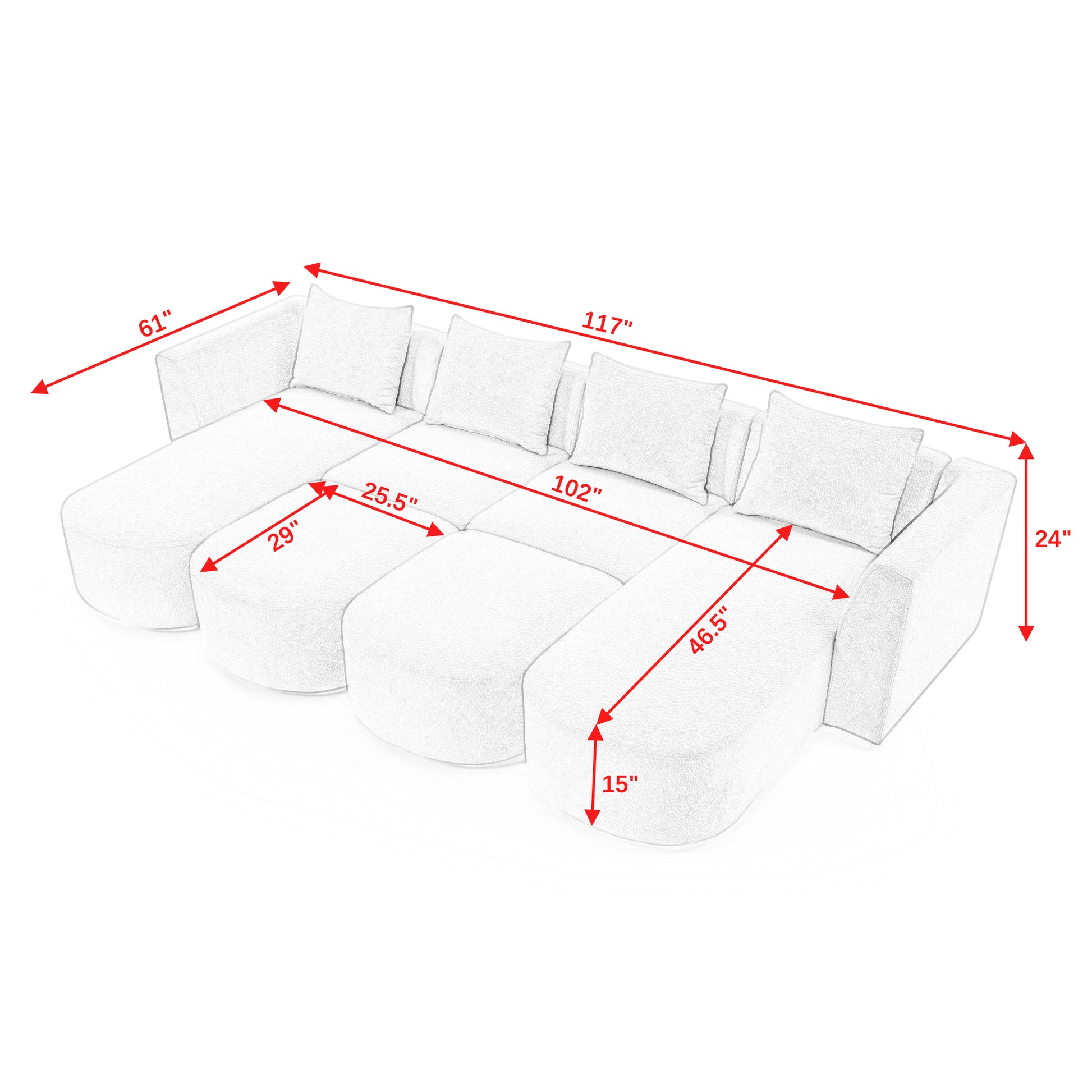 U Shape Sectional Sofa Including Two Single Seats And Two Chaises, Modular Sofa, Diy Combination, Loop Yarn Fabric, Black Black Wood Medium Soft Tight Back Eucalyptus Square Arms Polyester 5 Seat