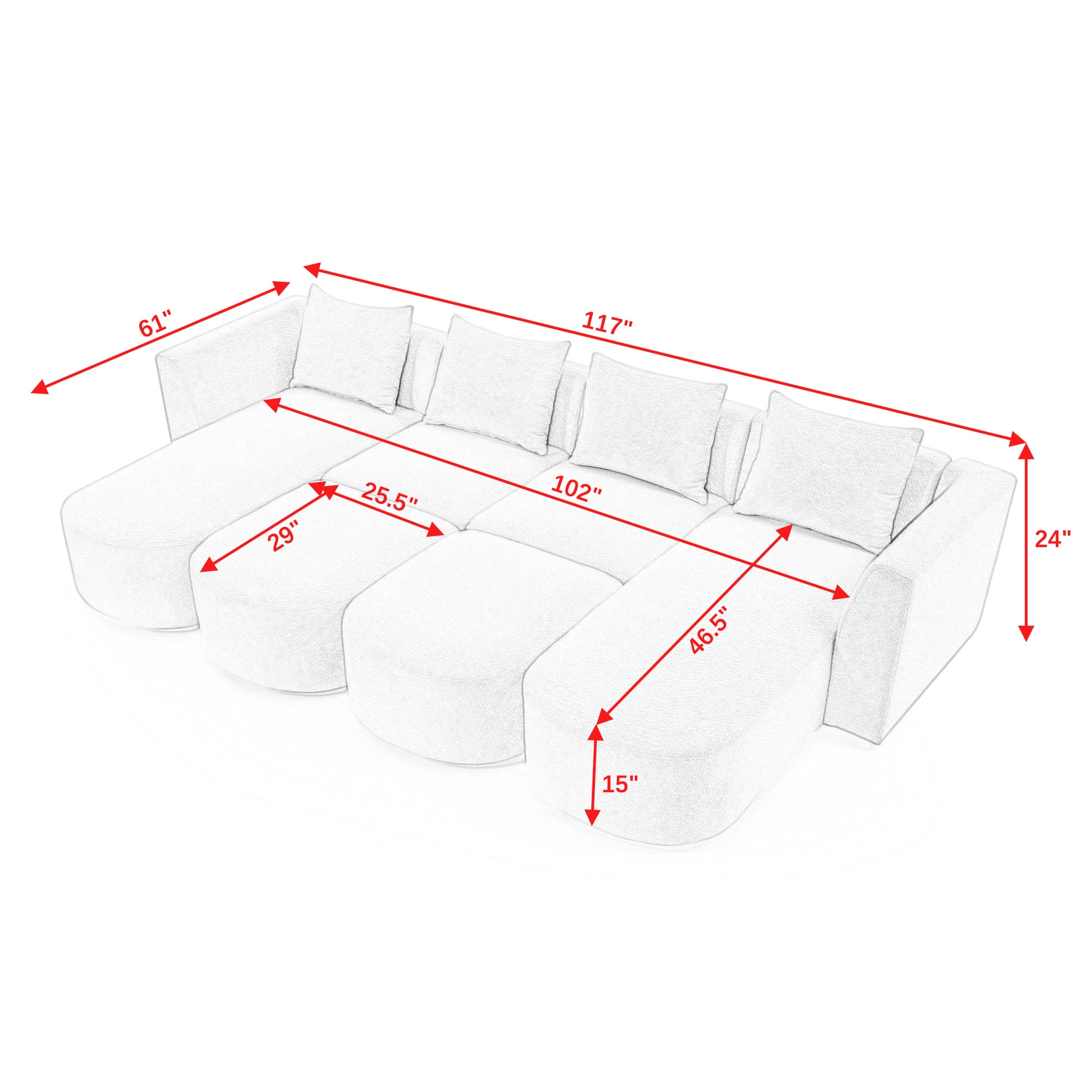 U Shape Sectional Sofa Including Two Single Seat, Two Chaises And Two Ottomans, Modular Sofa, Diy Combination, Loop Yarn Fabric, Beige Beige Polyester Wood Medium Soft Tight Back Eucalyptus Square Arms Polyester 6 Seat