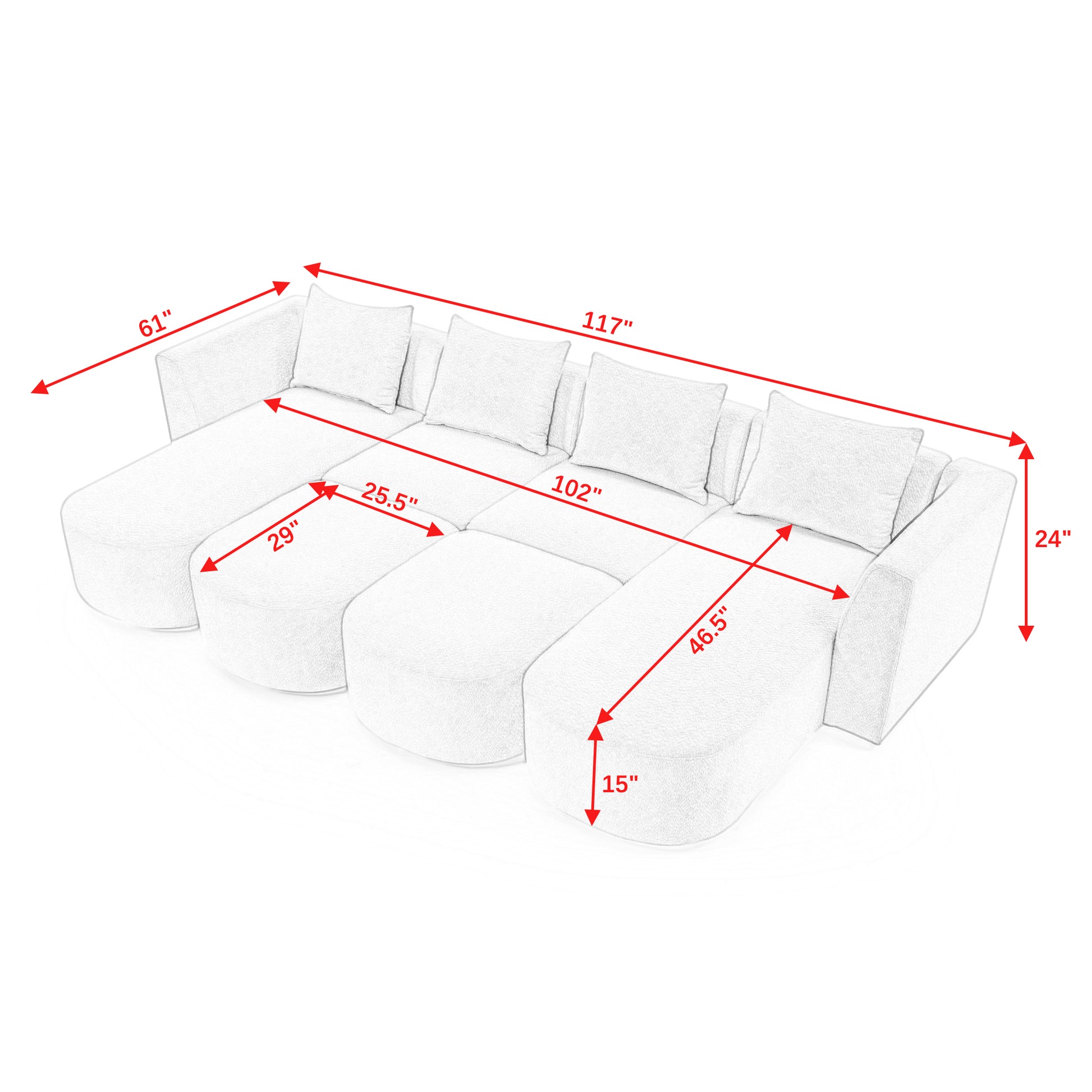 U Shape Sectional Sofa Including Two Single Seat, Two Chaises And Two Ottomans, Modular Sofa, Diy Combination, Loop Yarn Fabric, Navy Navy Polyester Wood Medium Soft Tight Back Eucalyptus Square Arms Polyester 6 Seat