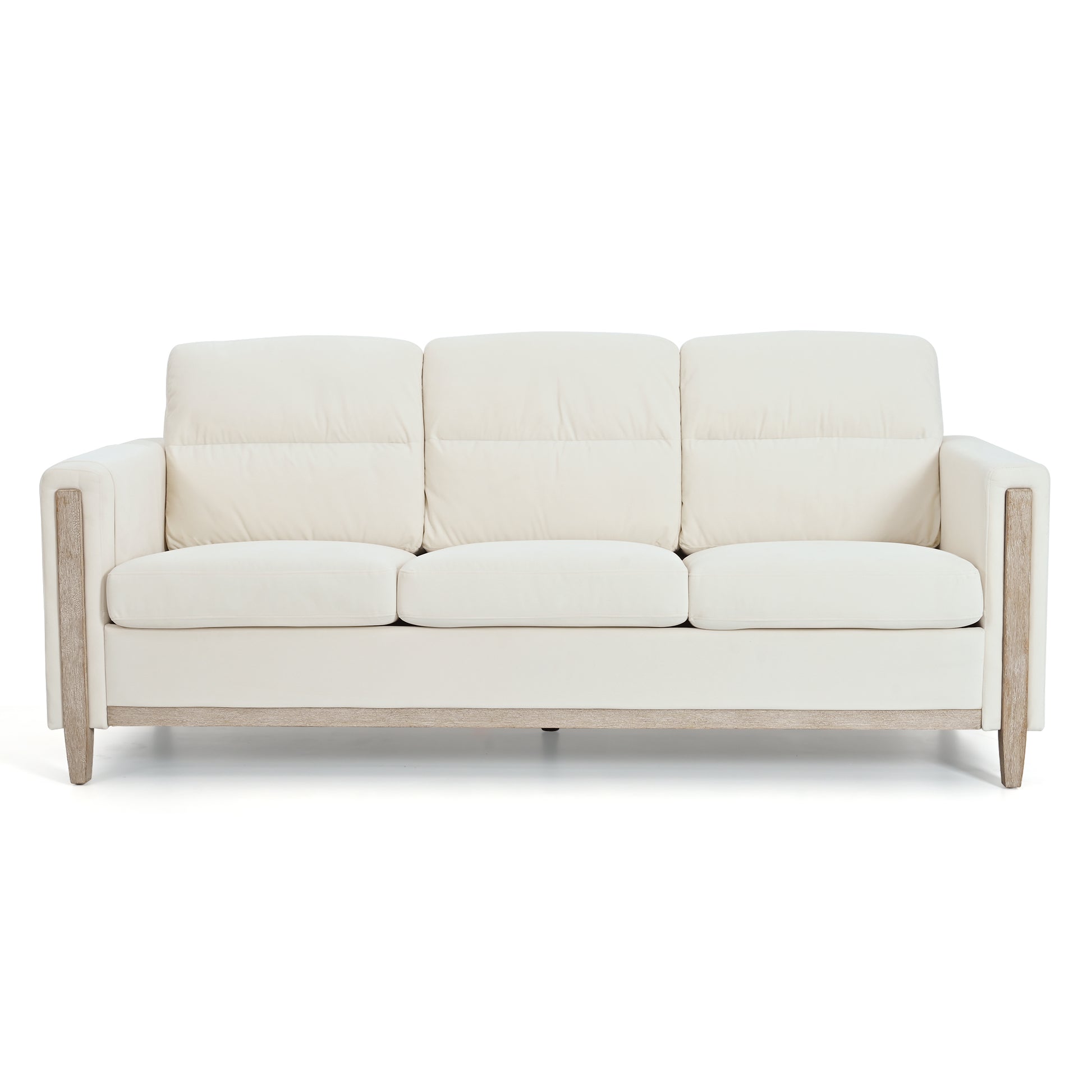 Comfortable Solid Wood Three Seater Sofa Soft Cushions, Durable And Long Lasting,79.5" Sofa Couch For Living Room Beige Fabric Fabric
