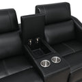 Transitional Dual Power Leather Loveseat Reclining Seats, Top Grain Leather, High Leg Design Compact And Comfortable Black Foam Leather