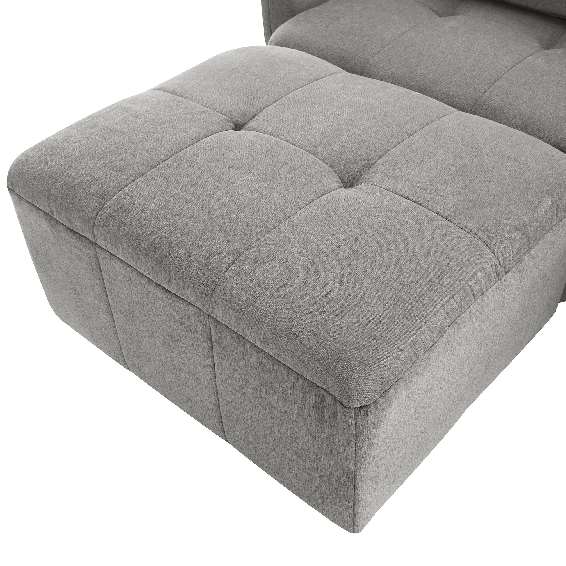 113.3" Convertible Sectional Sofa Couch 3 Seat L Shaped Sofa With Movable Ottoman And Usb For Apartment, Living Room, Bedroom, Grey Grey Chenille 3 Seat