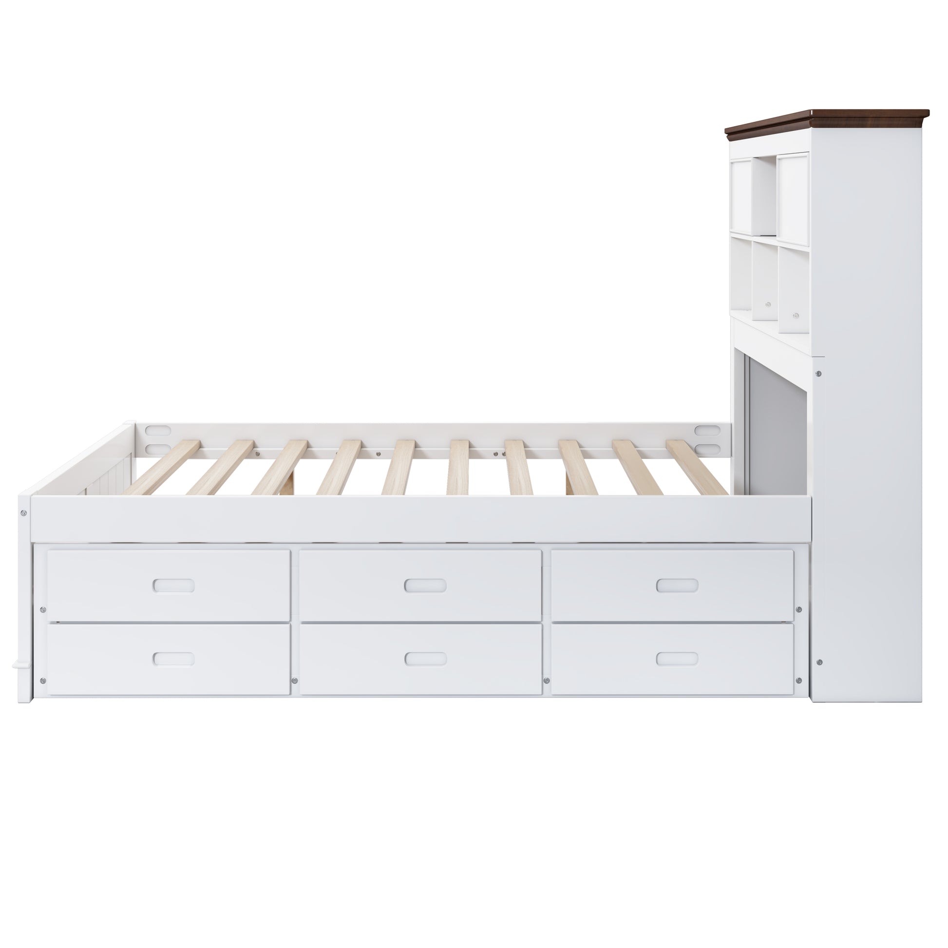 3 Pieces Wooden Captain Bedroom Set Full Bed With Trundle, Nightstand And Dresser, White Walnut White Walnut Wood