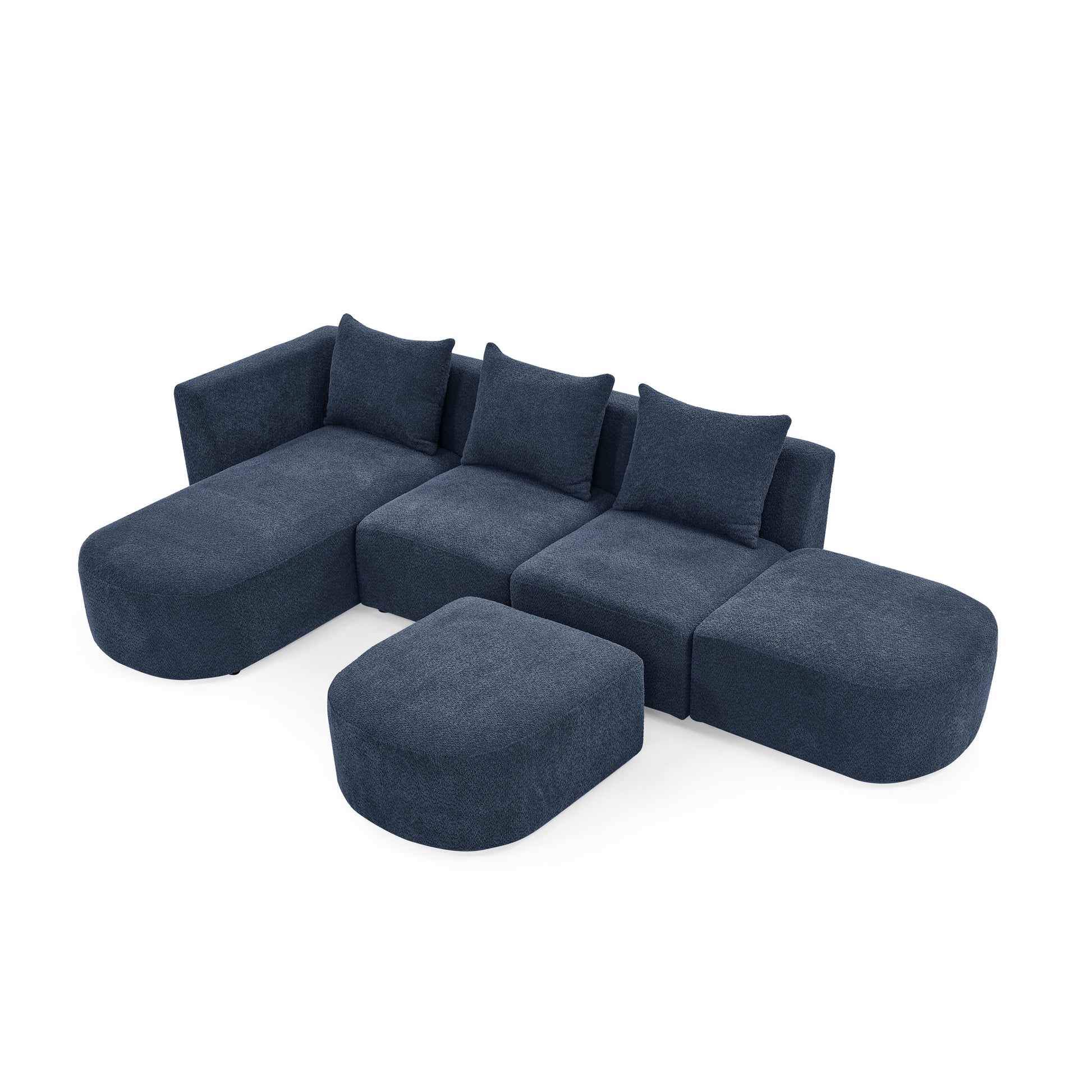 L Shape Sectional Sofa With Right Side Chaise And Ottoman, Modular Sofa, Diy Combination, Loop Yarn Fabric, Navy Navy Polyester Wood Tight Back Eucalyptus Square Arms Polyester 5 Seat