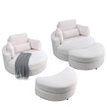 Video Welike Swivel Accent Barrel Modern Sofa Lounge Club Big Round Chair With Storage Ottoman Teddy Fabric For Living Room Hotel With Pillows. *2Pcs,Teddy White Ivory Ivory Foam Fabric