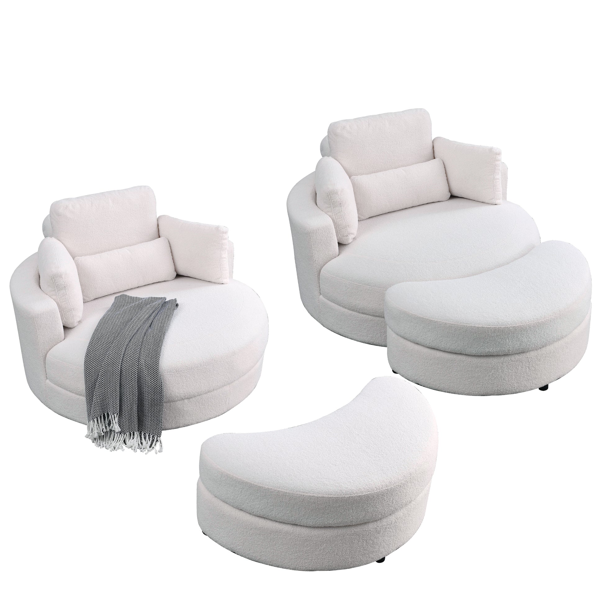 Video Welike Swivel Accent Barrel Modern Sofa Lounge Club Big Round Chair With Storage Ottoman Teddy Fabric For Living Room Hotel With Pillows. *2Pcs,Teddy White Ivory Ivory Foam Fabric