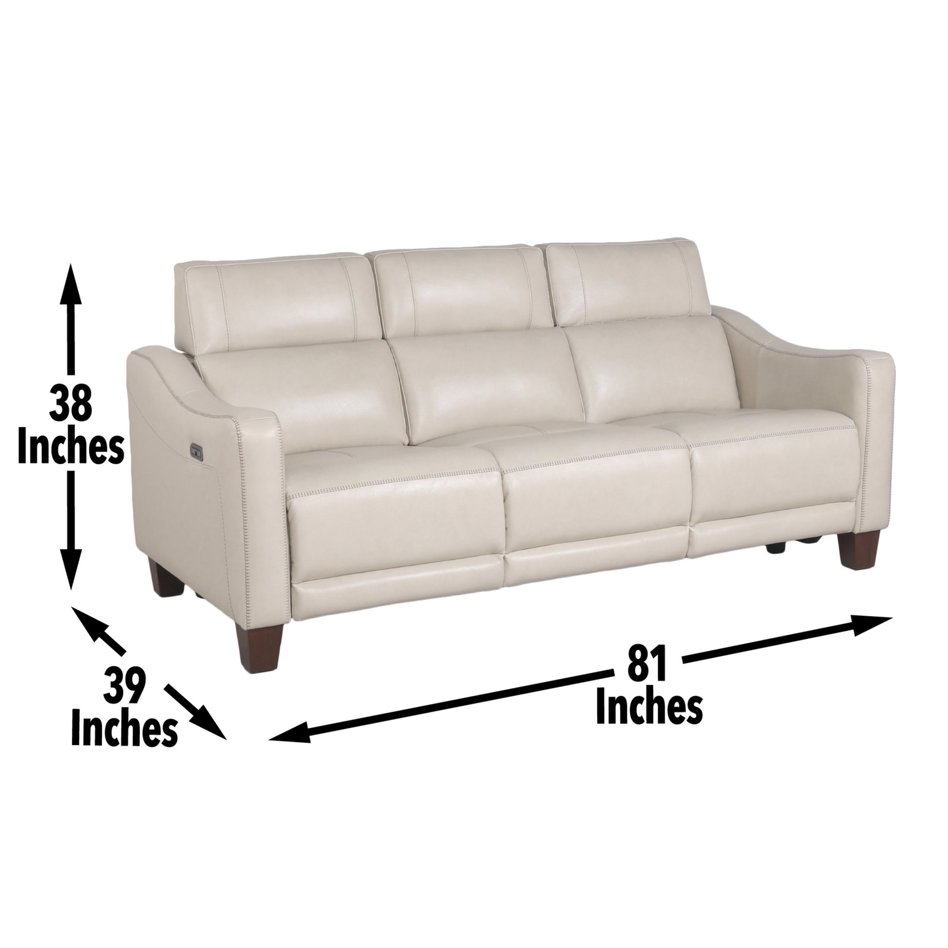 Transitional Dual Power Leather Reclining Sofa Wall Saver Mechanism, Top Grain Leather Ivory Color, Stylish Design Ivory Foam Leather