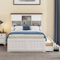 3 Pieces Wooden Captain Bedroom Set Full Bed With Trundle, Nightstand And Dresser, White Walnut White Walnut Wood