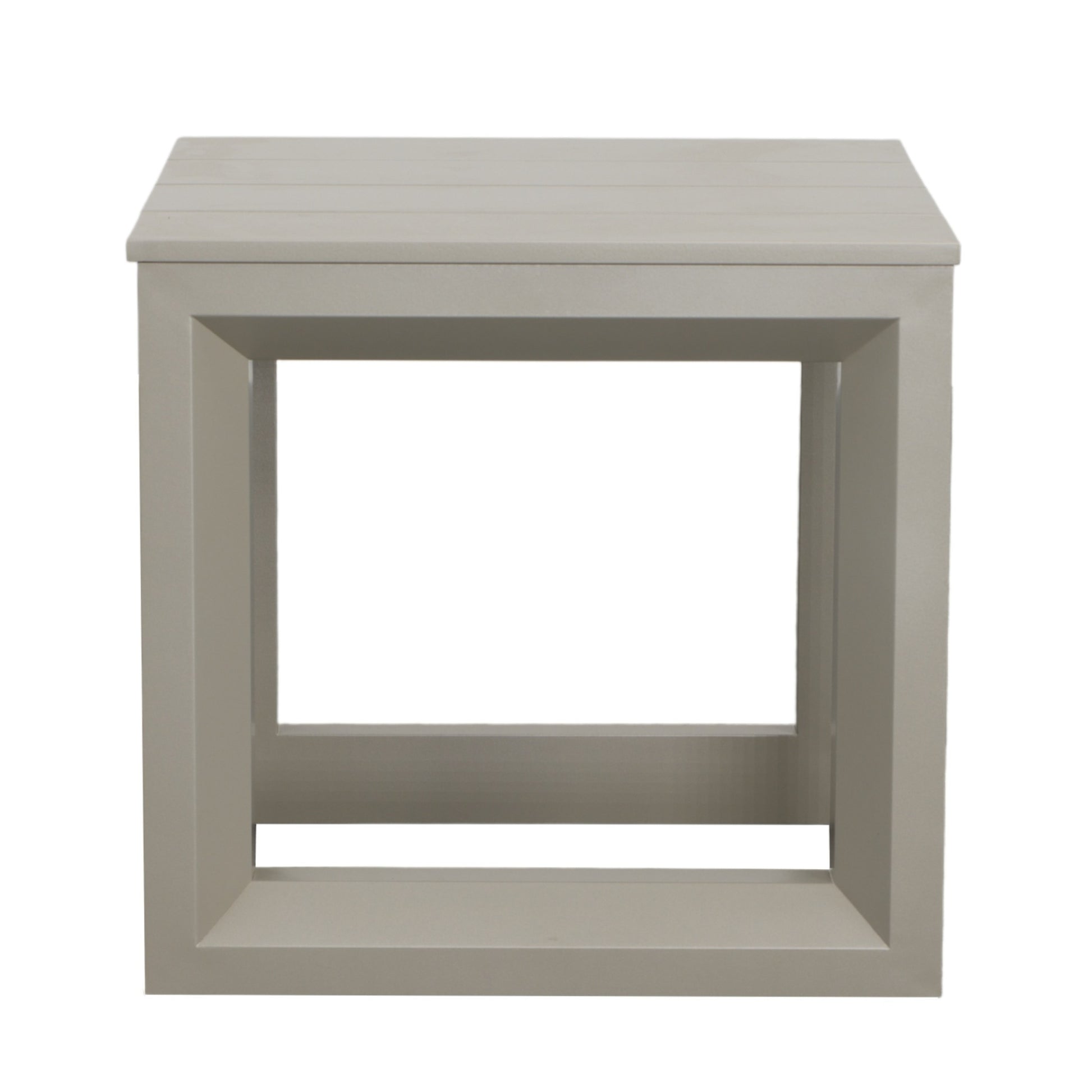 Versatile Patio End Table Neutral Tones, Modern Geometric Pattern Rust Resistant Aluminum, Scratch And Weather Resistant Tan Aluminium