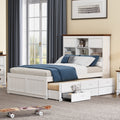 3 Pieces Wooden Captain Bedroom Set Full Bed With Trundle, Nightstand And Dresser, White Walnut White Walnut Wood