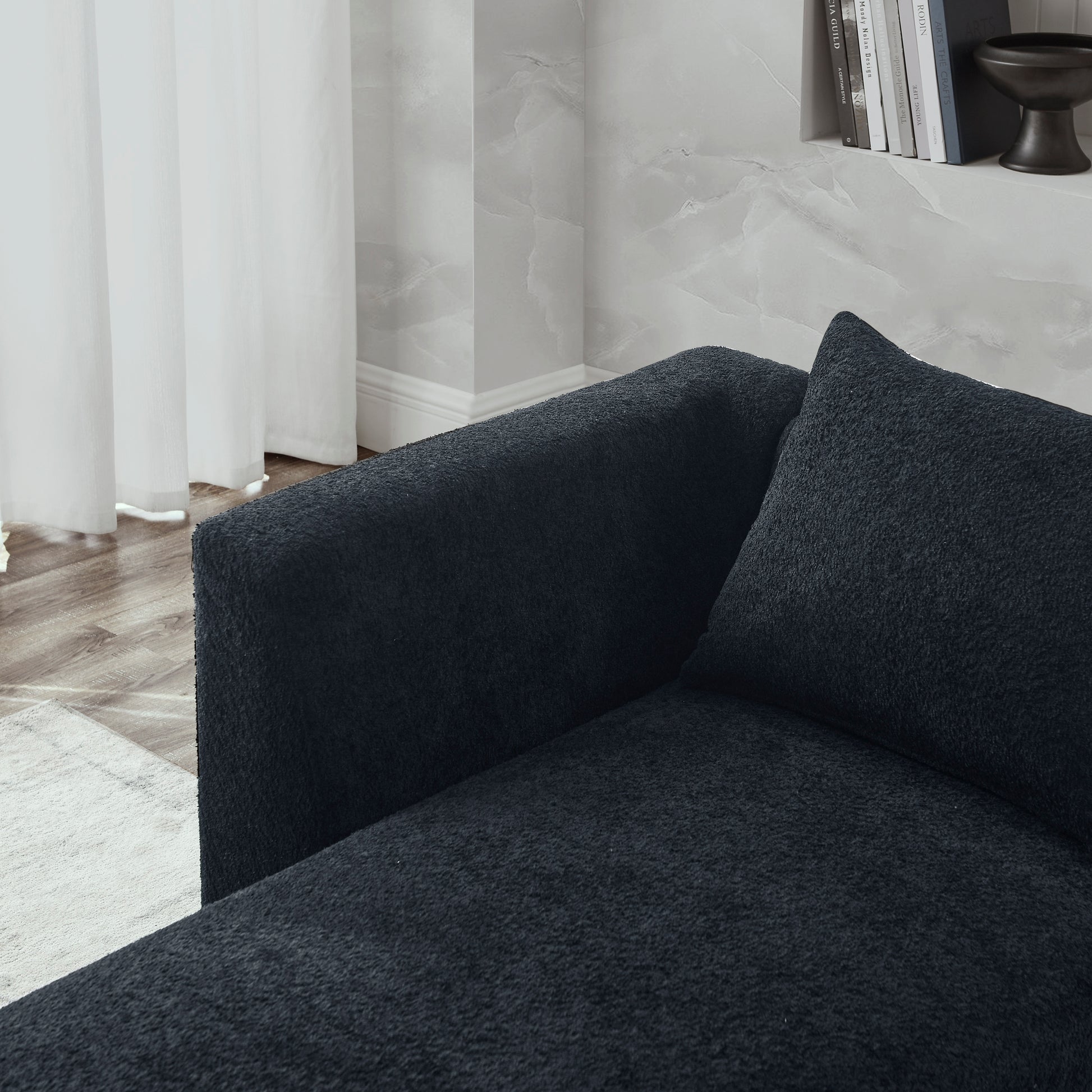L Shape Sectional Sofa Including Two Single Seats, Left Side Chaise And Two Ottomans, Modular Sofa, Diy Combination, Loop Yarn Fabric, Black Black Polyester Wood Medium Soft Tight Back Eucalyptus Square Arms Polyester 5 Seat