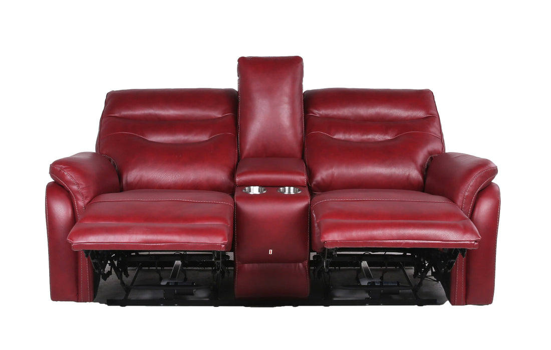 Contemporary Wine Top Grain Leather Motion Set Power Recline, Usb Charging Ultimate Comfort And Style Red Leather