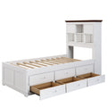 Solid Pine Captain Bookcase Bed With Trundle Bed And 3 Spacious Under Bed Drawers In Casual,Twin, White Walnut White Walnut Wood