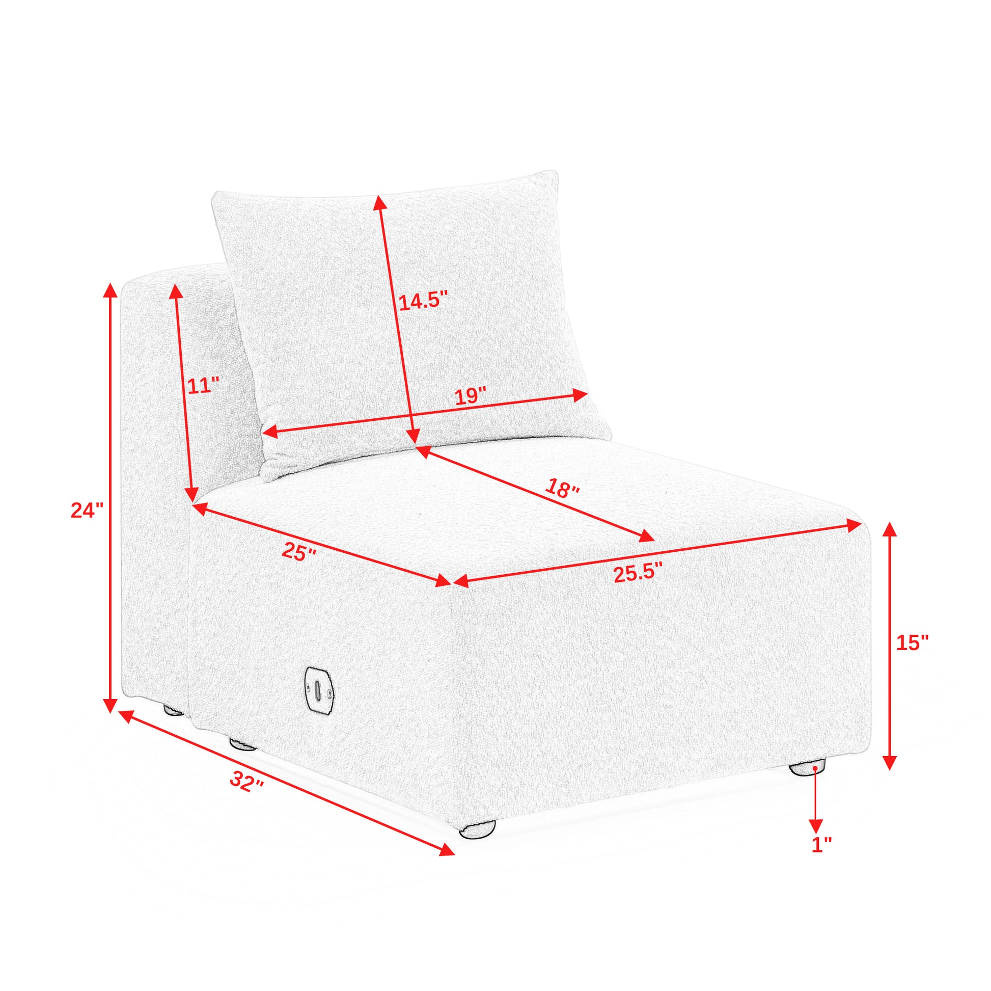 Single Chair For Modular Sofa Beige Foam