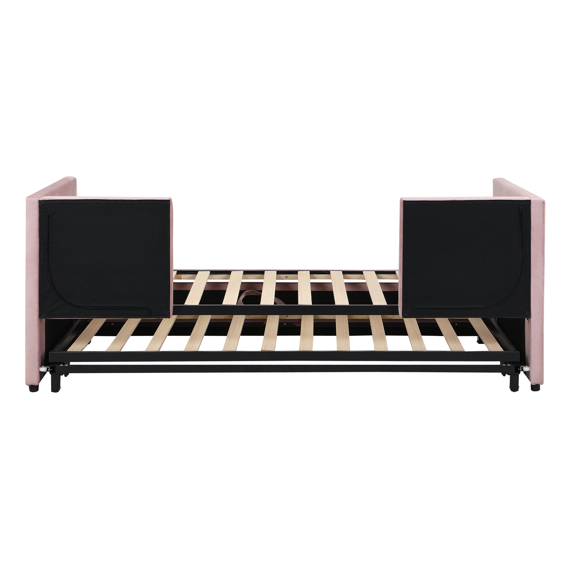 Twin Size Upholstered Daybed With Pop Up Trundle, Pink Twin Pink Upholstered